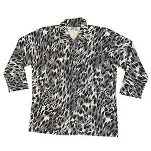 Women's Irka Collared Button-Up Animal Print Sweater  Silk Blend Size XL